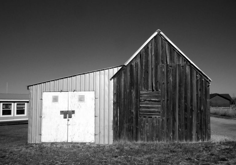 Black and white photo of vernacular architecture